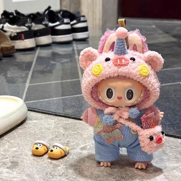 Pink Unicorn Adventure Outfit – Whimsical Hoodie & Corduroy Overalls Set for Plush Toys
